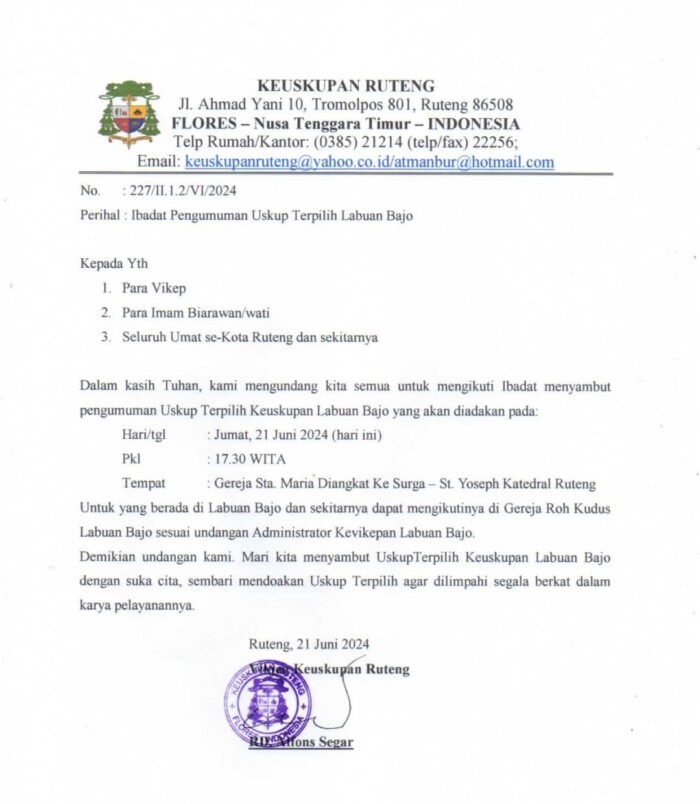 Uskup Terpilih Labuan Bajo Bakal Diumumkan Hari Ini, Umat Diminta Sambut dengan Suka Cita 1 1000756498