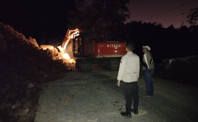 Polsek Wolowaru dan Instansi Terkait Sigap Tangani Longsor di Ruas Jalan Ende-Maumere